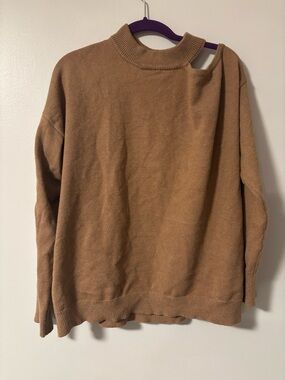 Le Chateau Tan Brown Viscose Blend Mock Neck Open Shoulder Sweater Size Large